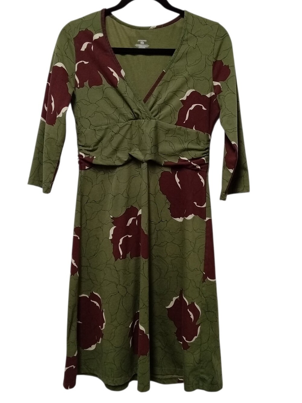 Patagonia Margot Dress Women's M Green Floral Organic Cotton 3/4 Sleeve